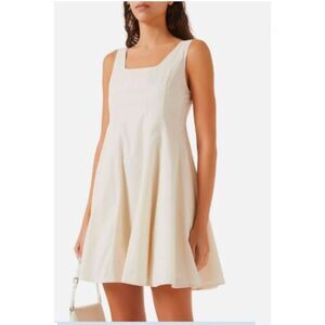 Theory Women's Sleeveless Sleek Poplin 3 Eggshell Fit Flare Dress Sz 0 NWT 398